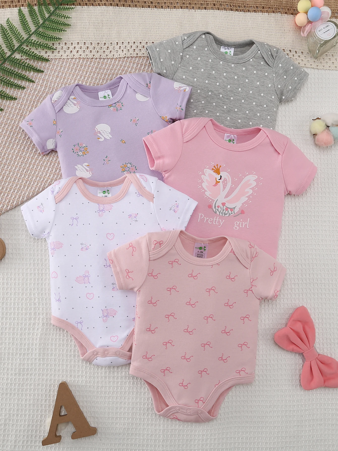 Baby Clothing Used - 5-Piece Set of Girls' Cartoon Swan