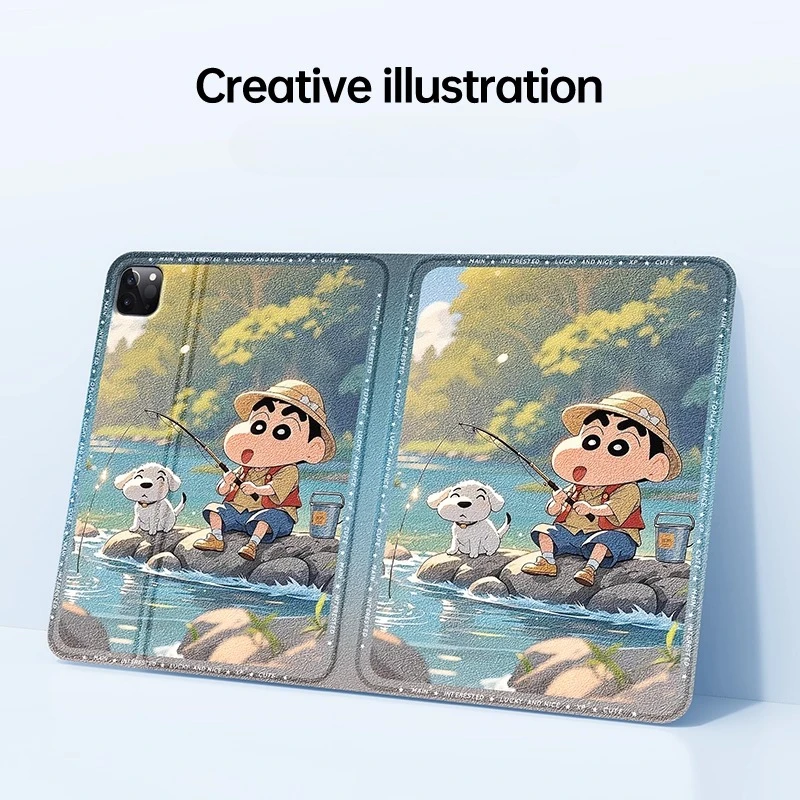 تلوين شين تشان لجهاز iPad حافظة ipad 8/9/10 Air 4 5 M2 M3 10.2in 10.9in A16 11in حافظة واقية Pro 4 5 6 12.9in M4 غطاء لوحي