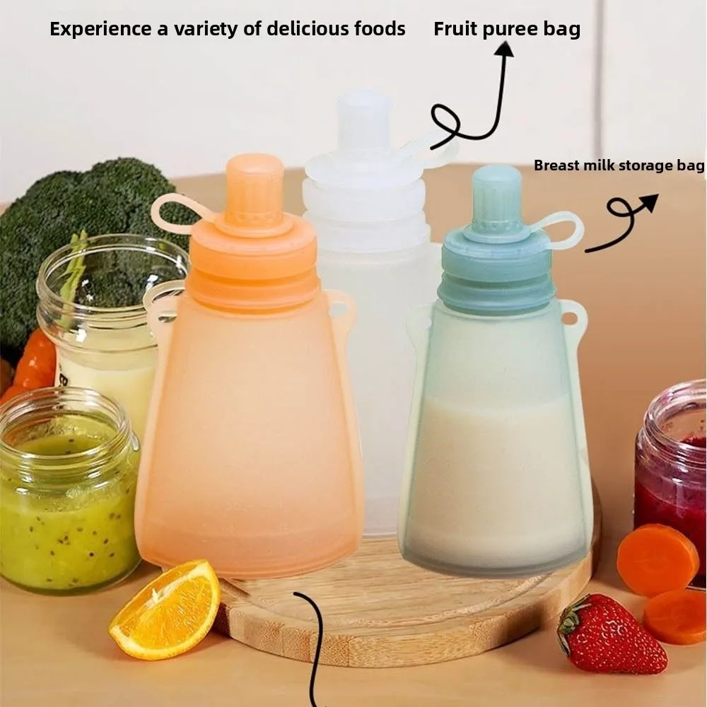 

BPA Free Silicone Baby Food Pouch Refillable Reusable Milk Storage Bag Leak-proof Squeeze Sealing Storage Baby Food Container