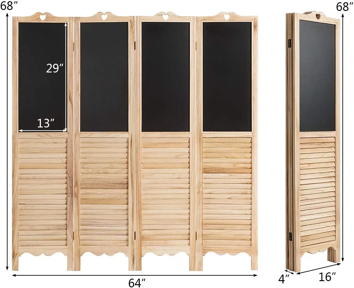 4 Paneelkamerverdelers, 5.7 Ft Opvouwbaar Privacyscherm Met Krijtbordpanelen, Vrijstaand Scheidingsscherm