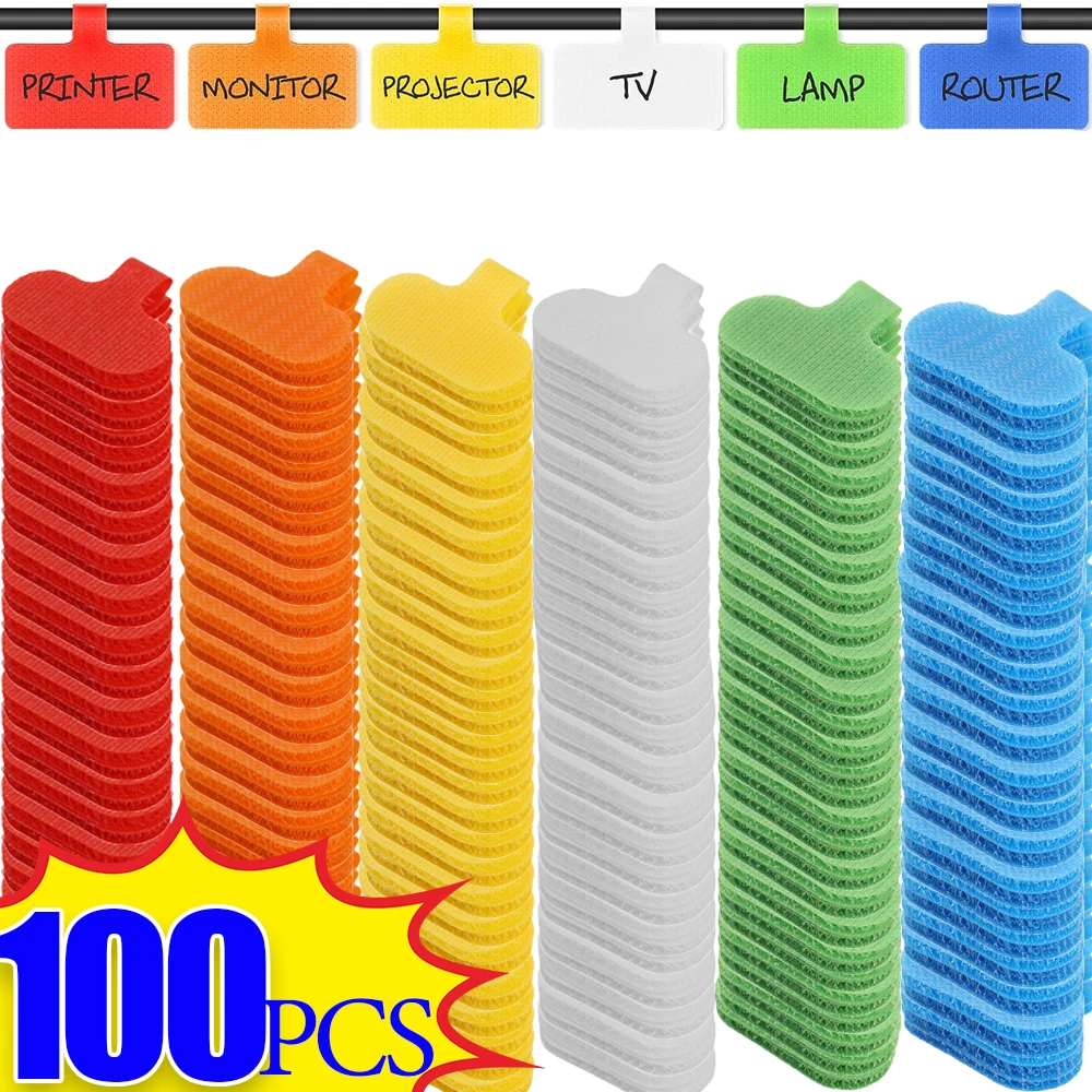 10-100PCS Writable Data Cables Label Reusable Multi-Color Nylon Tags Erasable Wire Headphones Markers Home Office Storage Supply