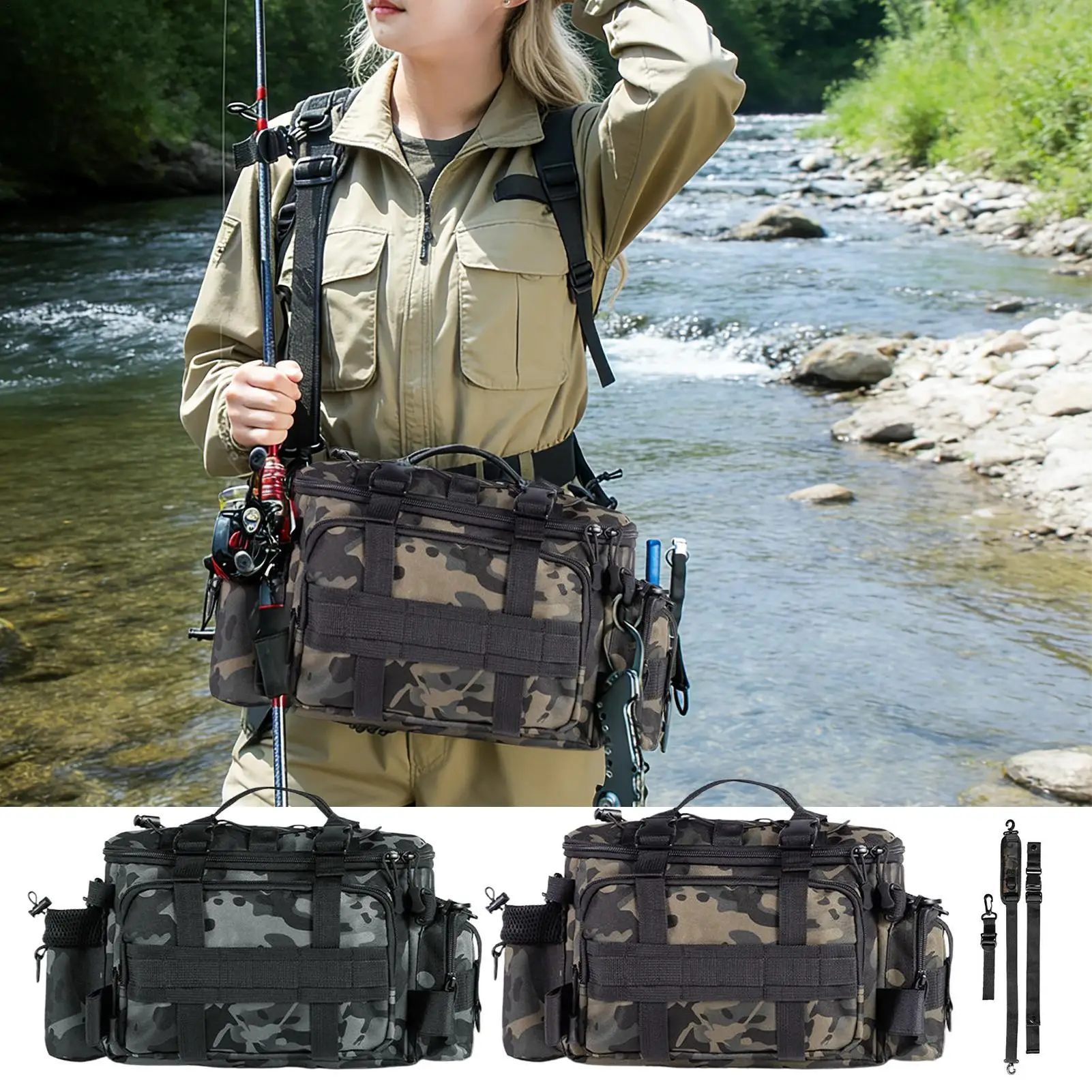 

Waterproof Large Capacity Fishing Tackle Bag Multi-Purpose Gear Storage for Saltwater Freshwater, Outdoor Fishing Organizer