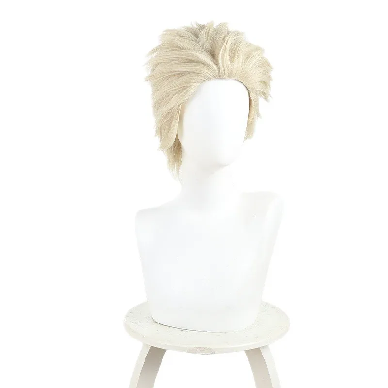 Flor perfumada de incenso chou rin tarou peruca cosplay luz cor dourada curta e encaracolada com um grande penteado backcomb