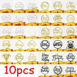 10 pz/borsa Happy Birthday Cake Topper oro argento acrilico Cake Topper forniture per feste di compleanno per bambini decorazioni per torte Baby Shower