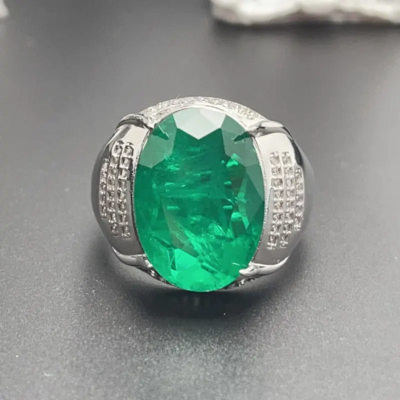 

Man Made Emerald Color Gemstone Ring for Men 925 Silver Crystal Ring with 3 Layers 18K Gold Plated Silver Jewelry for Men