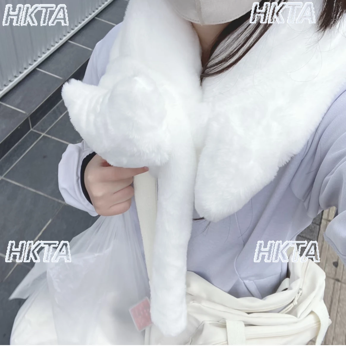 

Sweet Casual Cartoon White Furry Scarves for Ladies Autumn New Kawaii Cute Plush Warm Long Scarf Apparel Accessories for Women