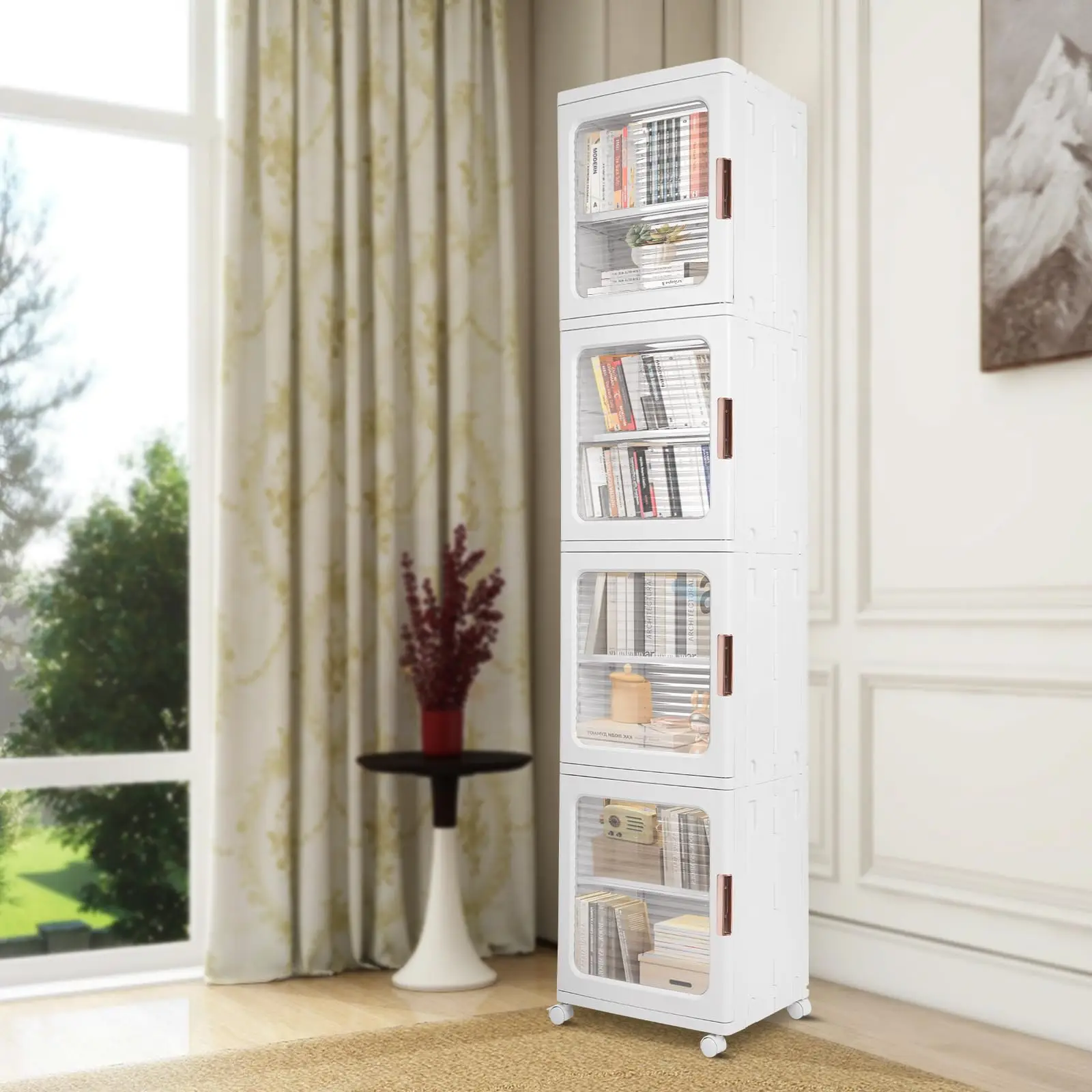 4 Tier Plastic Storage Bins with Lids, Storage Boxes Stackable Storage Containers with Wheels, Closet Organizers and Storage She