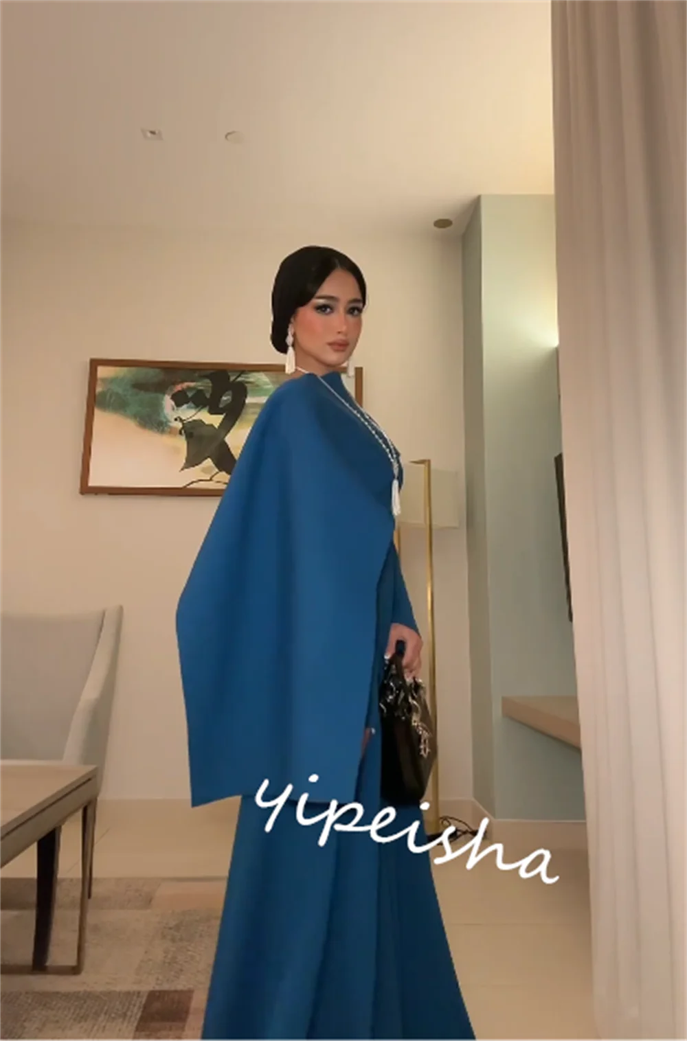 Jiayigong-Robe de Rhlongue plissée en jersey, ligne A, col haut, sur mesure, robes d'occasion, Arabie saoudite