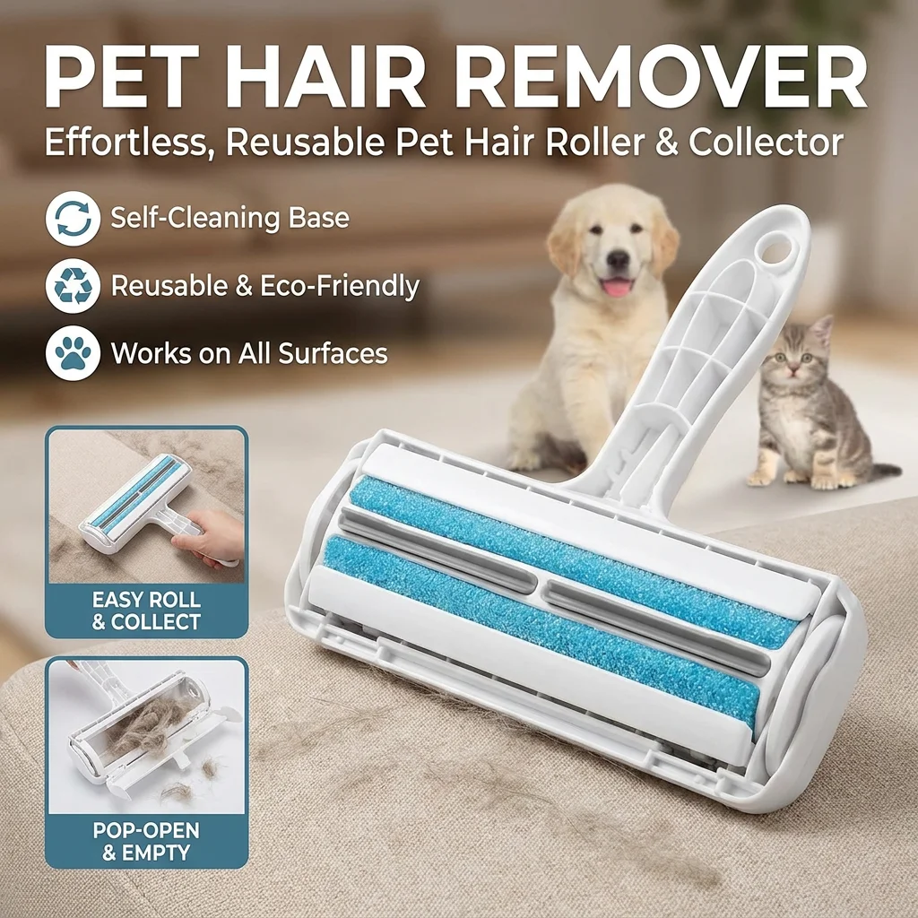 Pet Hair Remover Roller - Dog & Cat Fur Remover with Self-Cleaning Base - Efficient Animal Hair Removal Tool - Perfect for Furni