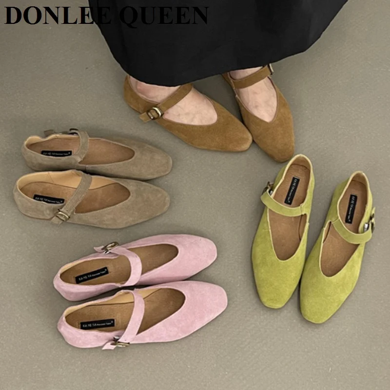 Fashion Mary Jane Shoes Women Flats Ballet Cow Suede Girl Style Ballerina Leather Loafers Retro Moccasin Casual Ladies Ballerins