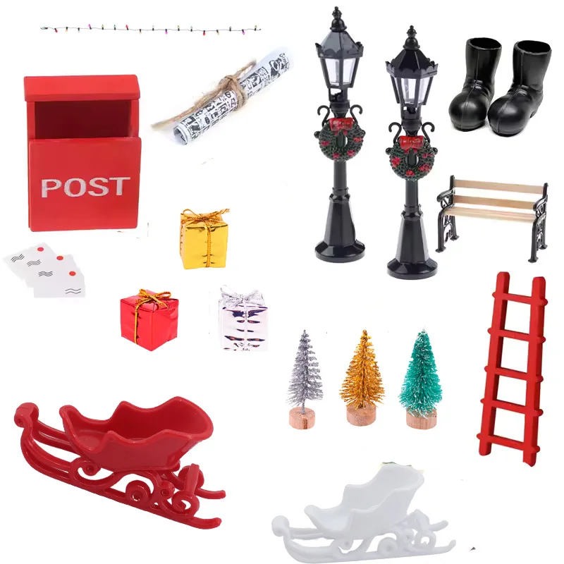 Dollhouse Accessories Mini Christmas Accessories Model Gift Box Bench Street Lamp Wreath Christmas Tree Christmas Gift