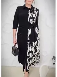 L-5XL Plus Size Clothes Dresses Women Robes Summer Autumn 3/4 Sleeve Street Style Casual 3XL 4XL Big Size Maxi Dress Oversized