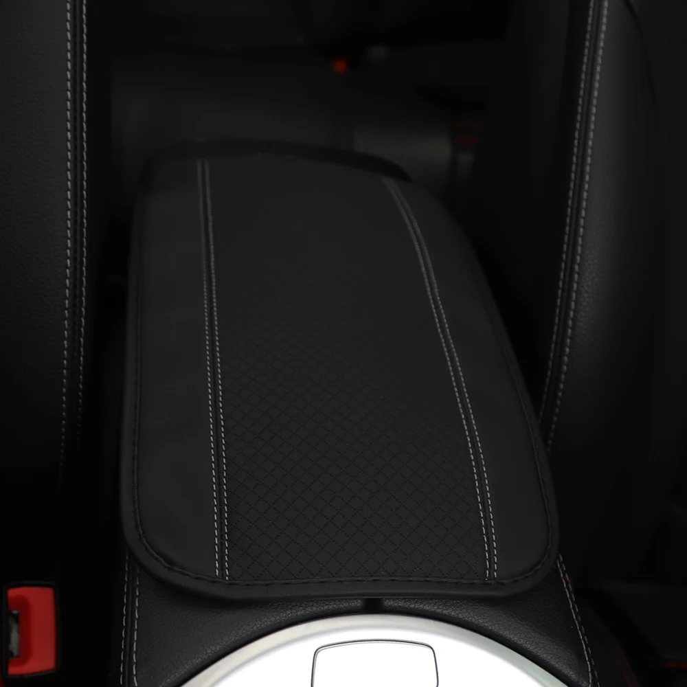 Color-Matched Double-Strand PU Leather Check-Pattern Embossed Car Armrest Pad Center Console Interior Decoration Accessory