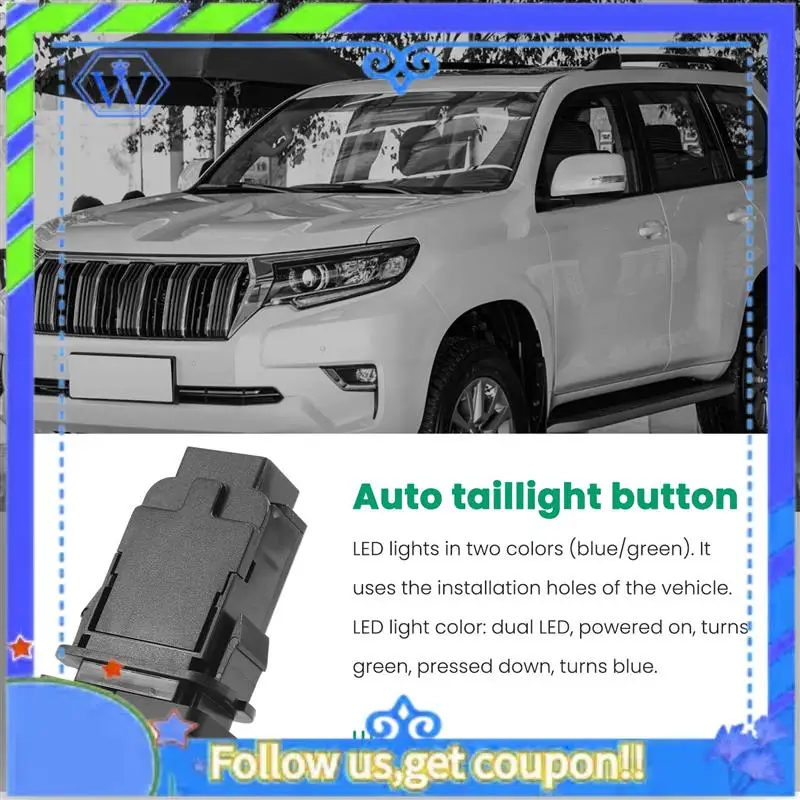 12V Car Dual LED Light Bar Blue/Green On-Off Push Switch Button For Toyota Prado Reiz Hilux Landcruiser Light Button