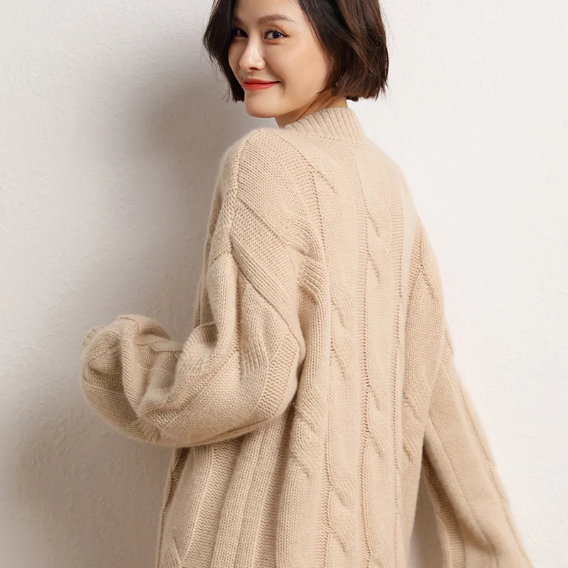 Hot Sale 2022 Autumn Winter 100% Pure Cashmere Sweater V-Neck Women\'s High Quality Soft Female Loose Thickened Knitted Jumper