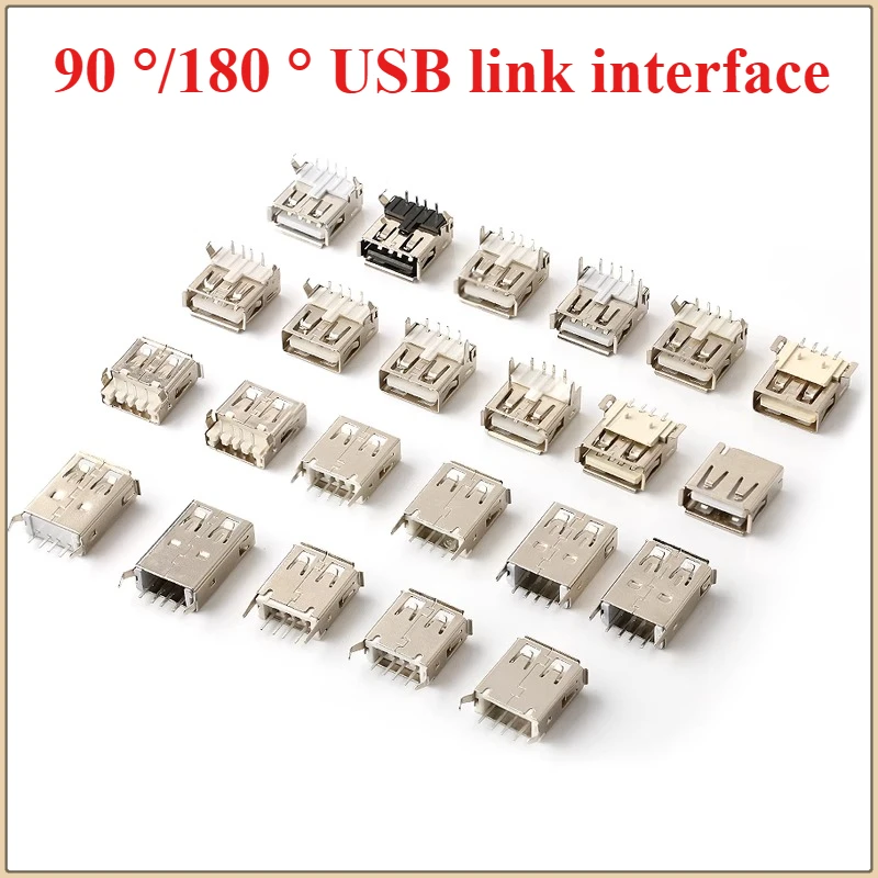 10Pcs USB 2.0 4Pin A Type Female Socket Connector G54 2 Feet 90/180 Degree Data Transmission Charging