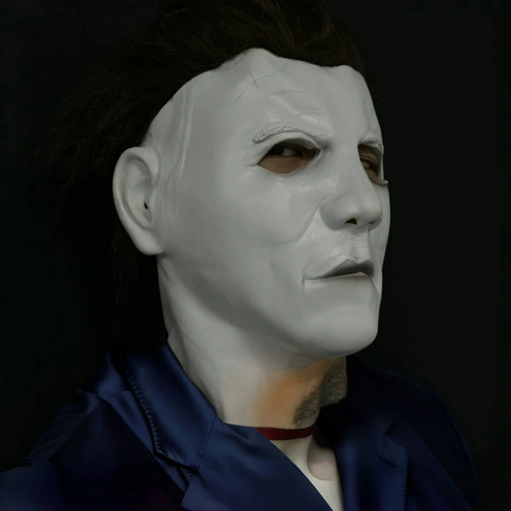 Masque facial blanc Michael Myers, tête complète d'horreur, accessoire de Costume effrayant d'halloween, personnage humain célèbre pour fête