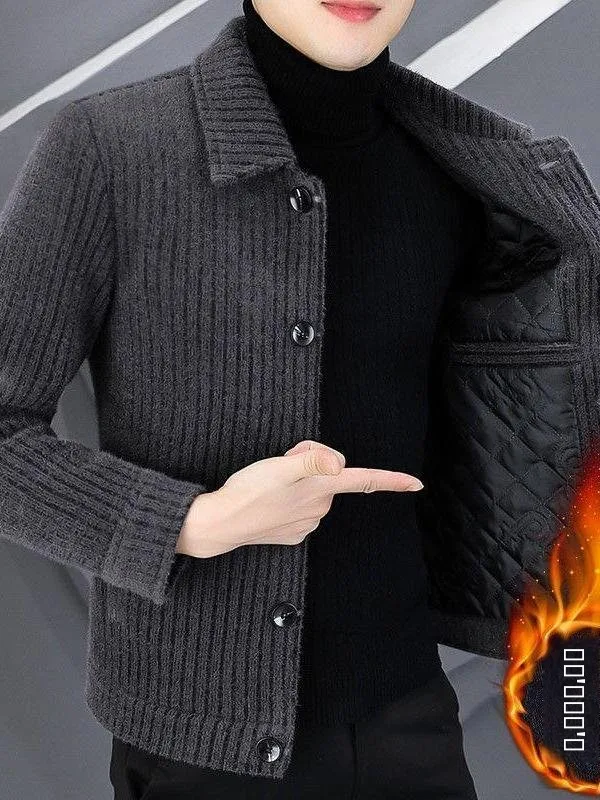 

Men's Gold Woolen Jaet ort Thi Casual Coat Autumn Winter Versatile Tweed Coat Warm Faionable Urban Sle Stand Collar
