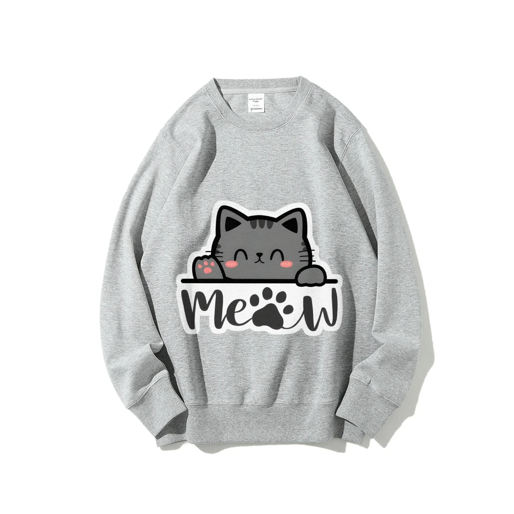 

Y2k Graphic Sweatshirt Adorable Cat with Print Cute Talkative Stylish Top Soft Fabric for Feline Loving Casual Looks