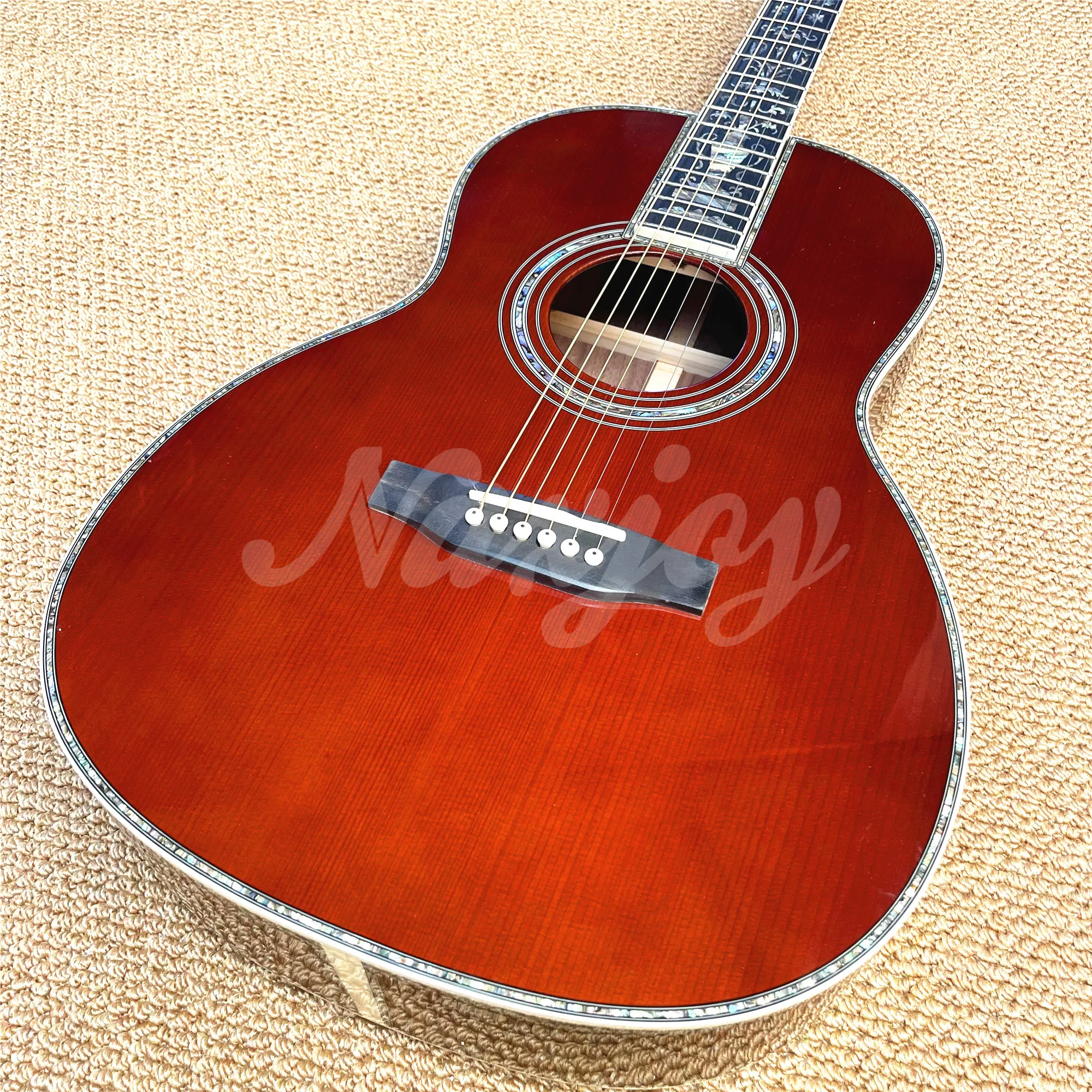 Top qualité 39 pouces OOO Type rouge solide épicéa guitare acoustique Abalone ébène touche palissandre guitare acoustique électrique