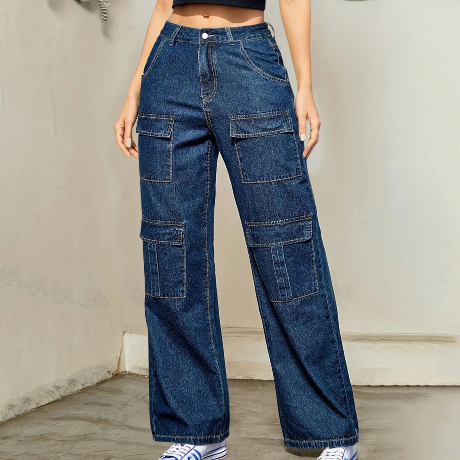 Y2K Fashion Jeans Women Vintage Hip Hop Autumn Denim Mid-waist Loose Versatile Streetwear Wide Straight Leg Pants Female New