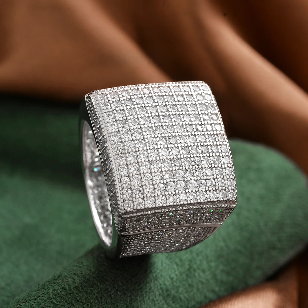 

Роскошное кольцо из стерлингового серебра 925 пробы с бриллиантами, большое квадратное кольцо, модное модное уникальное кольцо на палец