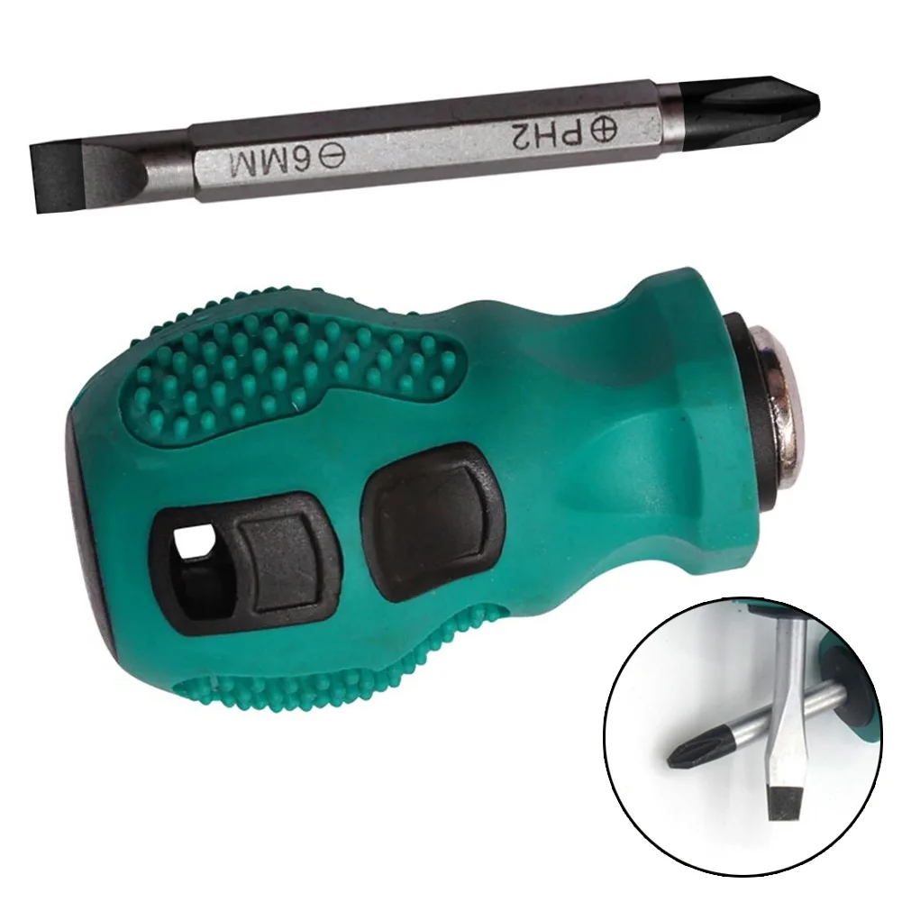 Dual-Purpose Slotted Cross Stubby 2 In1 Magnetic Screwdriver Repair Hand Tool Portable Dual-purpose Slotted Cross Screwdriver