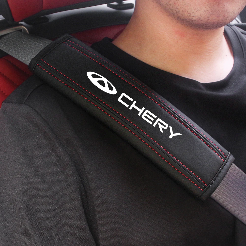 مضيئة ليلة سيارة حزام الأمان الكتف حامي غطاء ألياف الكربون حزام الأمان الكتف الحشو وسادة لشيري اكسسوارات السيارات #4