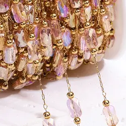 1-2Meters Stainless Steel Natural Stone Chain Crystal AB Color Pink White Beaded Chains for DIY Necklace Bracelet Jewelry Making