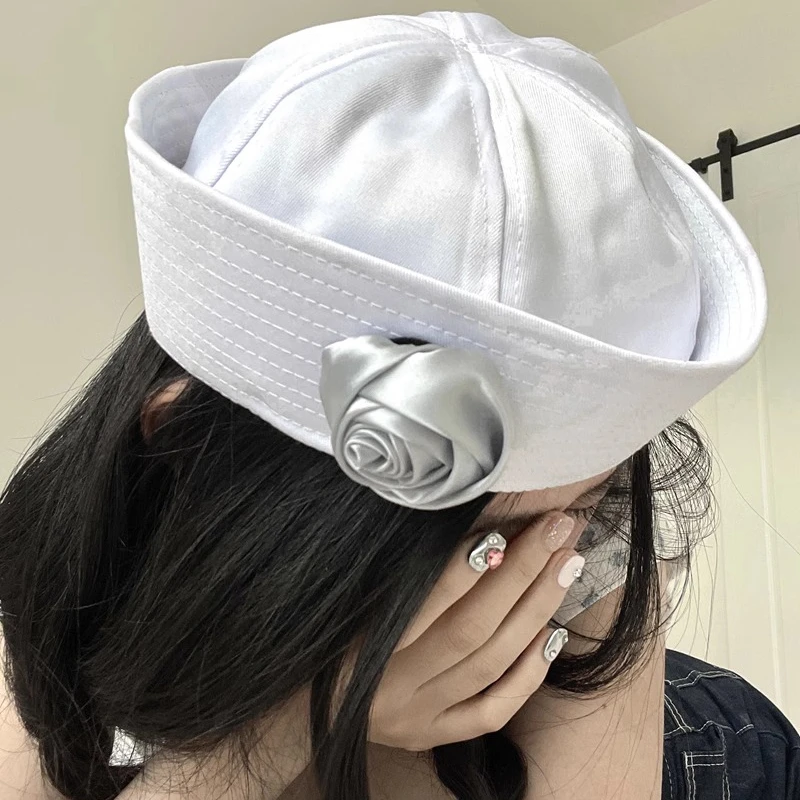 Japanese Rose Sweet and Cute Sailor Hat Spring and Summer Niche Simple Trend Flipped Brim Retro Versatile Solid Color Beret Cap