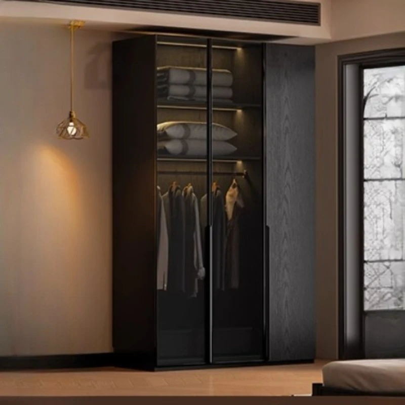 Glass Door black Wardrobes Storage Organizers Luxury Hanging Clothes Wooden Wardrobe clothes closet Armario Bedroom Furniture