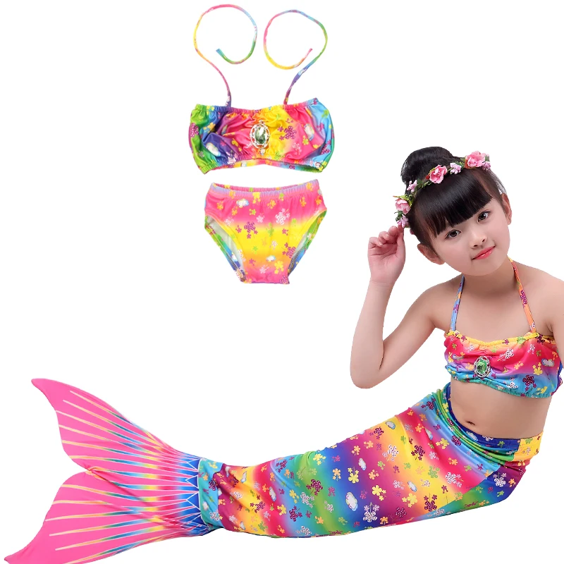 Kids Girls Swimming Mermaid Tail Costume Cosplay Children Swimsuit Fantasy Beach Bikini Dress Up