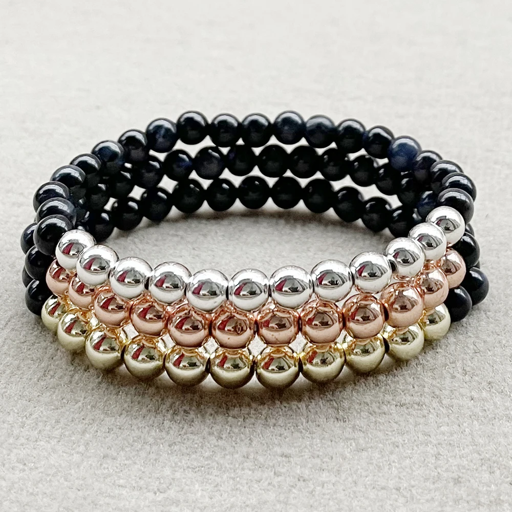 MG2046 New Design Natural 6 MM A Grade Black Tiger Eye Stone Bracelet Copper Beads Bracelet Womens Energy Yoga Wrist Mala