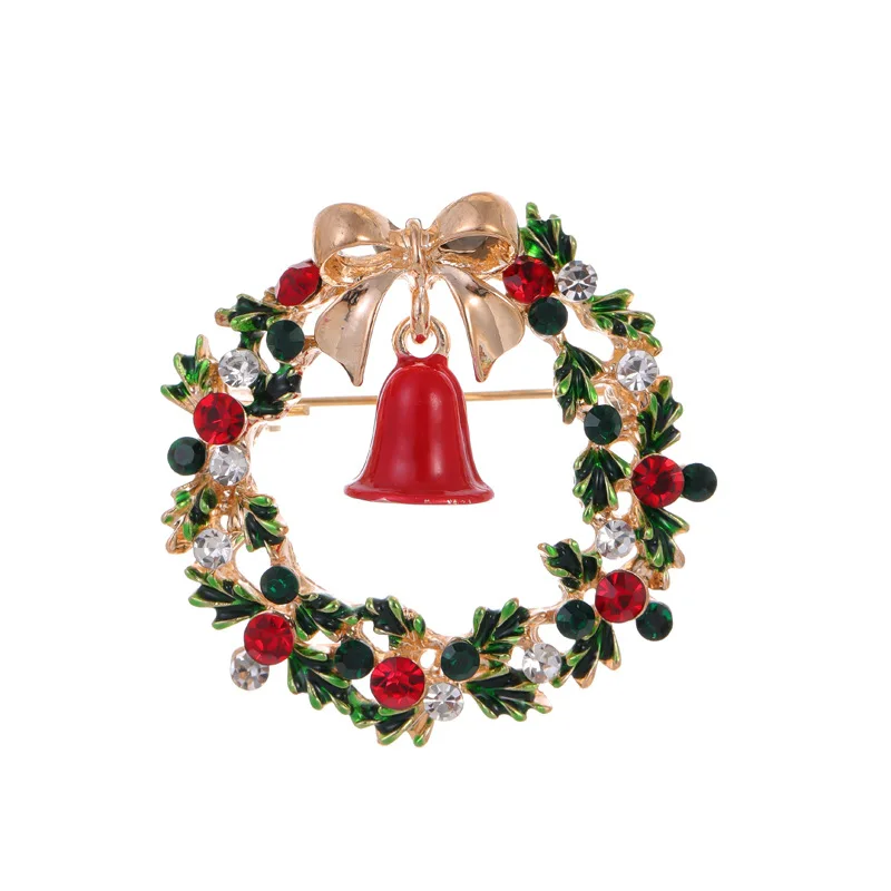 Christmas jewelry pins Christmas wreath bell rhinestone brooch men and women accessories holiday gift