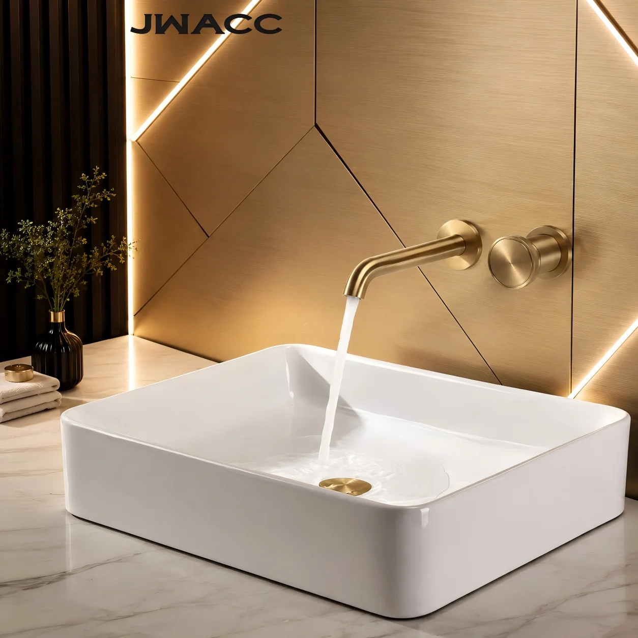 Brushed Gold Basin Faucet Brass Wall Mounted Concealed Sink Mixer Recessed Single Round Knob Hot Cold Bathroom Tap Set