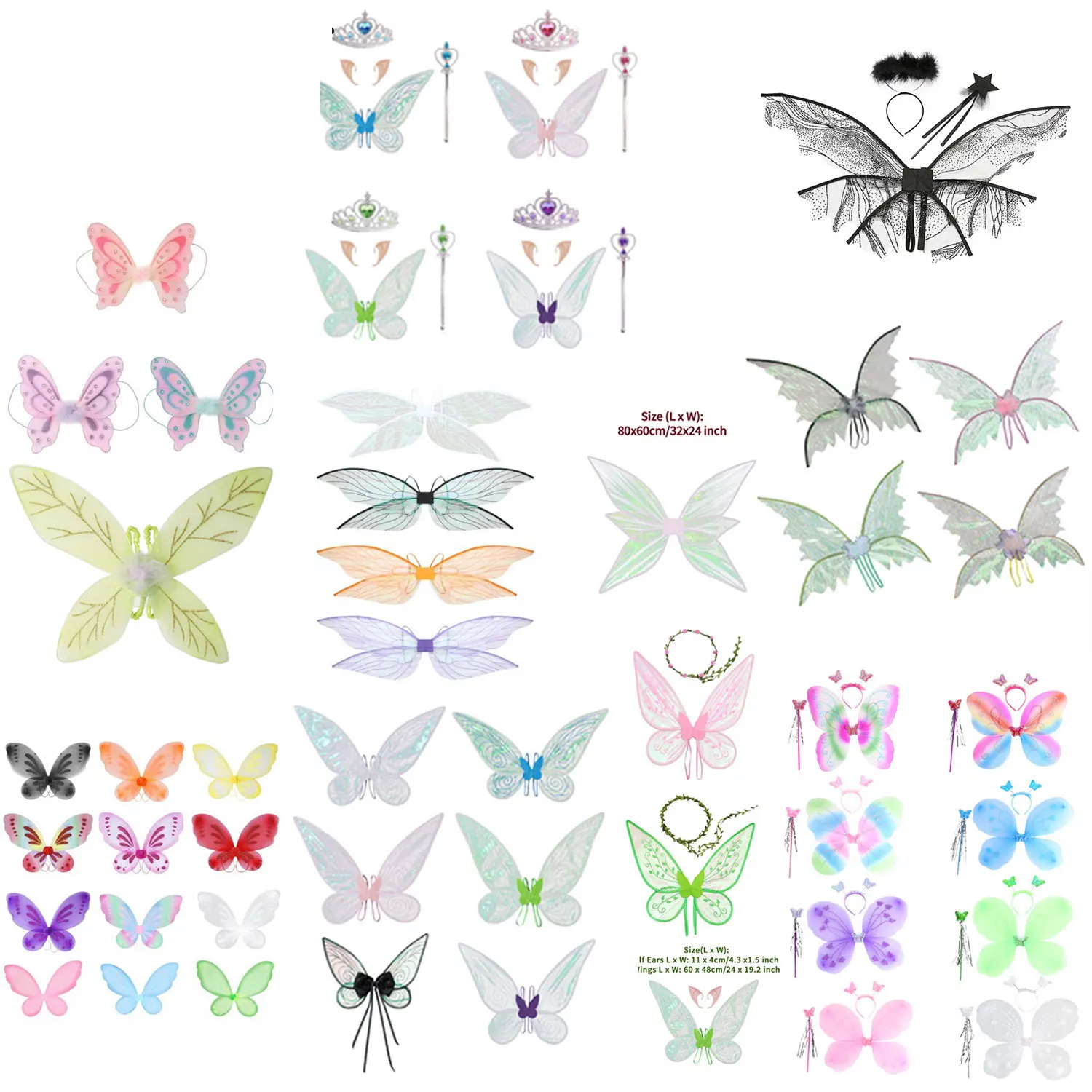 Girls Butterfly Fairy Wings Kids Princess Fancy Tutu Dress Angel Wings Birthday Party Halloween Cosplay Ultra-thin Fairy Wings