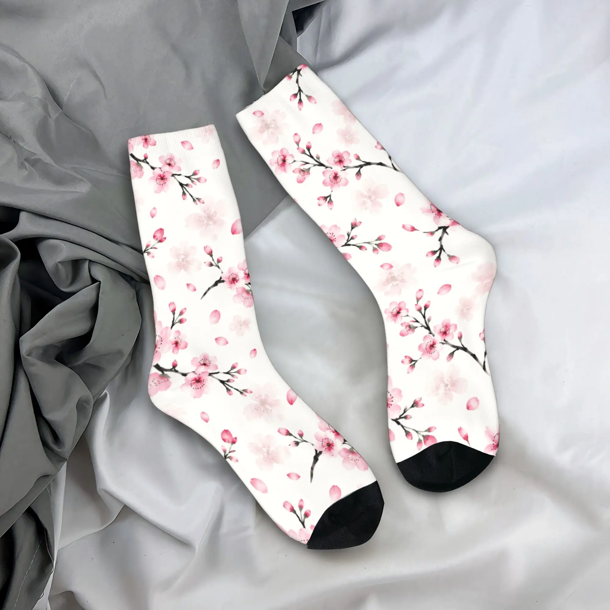 Women Men Socks Cherry Blossom Pattern Japanese Style  Stockings Winter Funny Soft Breathable Socks Graphic Anti Sweat Socks
