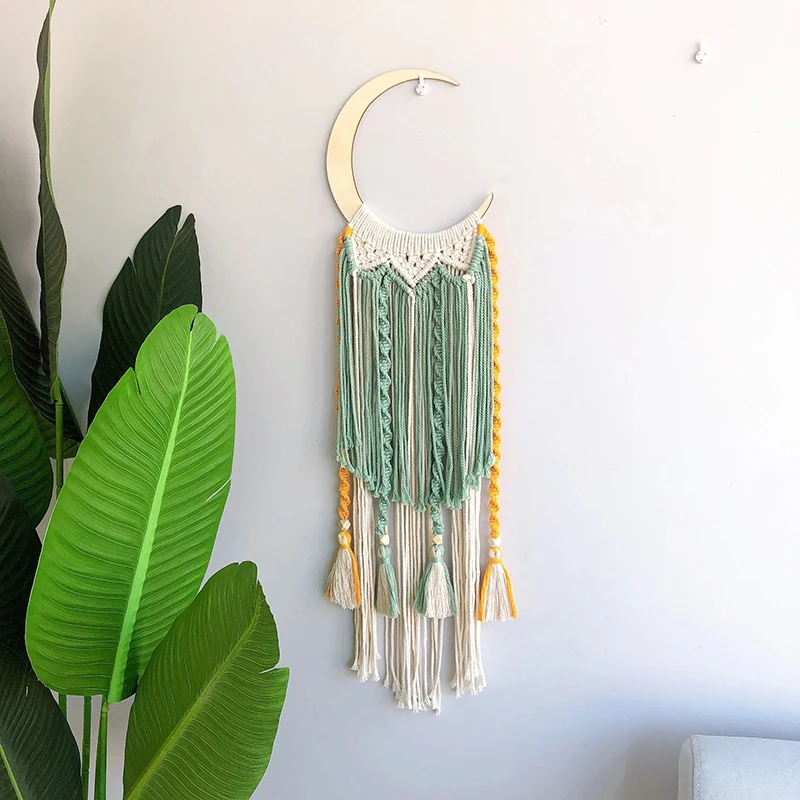 

Decorative tassel tapestry Moon tapestry background room living room wall hanging woven cotton rope decoration