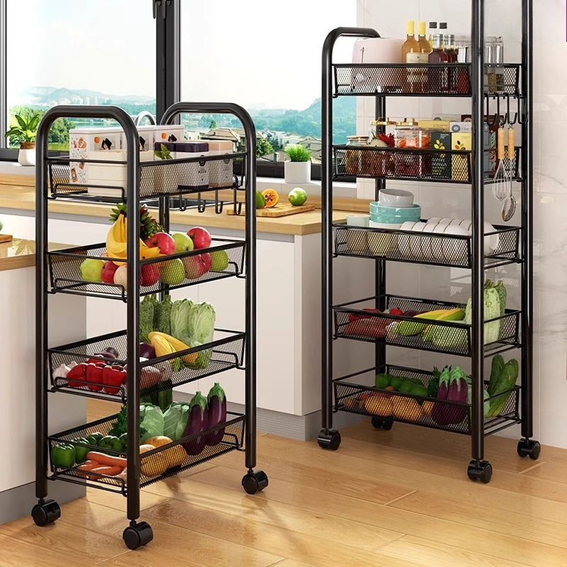 

Kitchen Shelves Floor-to-ceiling Multi-layer Mobile Trolley Vegetable Snacks Storage Shelves Wholesale Bathroom Living Room