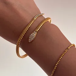 New ins Stainless Steel Gold Plated Snake Bracelet Vintage Micro Inlaid Zircon Open Snake Bangle For Women Girls Fashion Jewelry