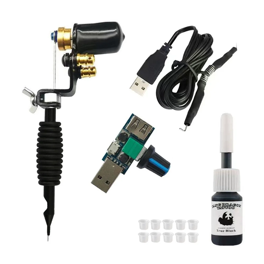 Mobile power tattoo kit with 5ml tattoo ink and USB interface for easy to carry and adjustable speed charging power bank