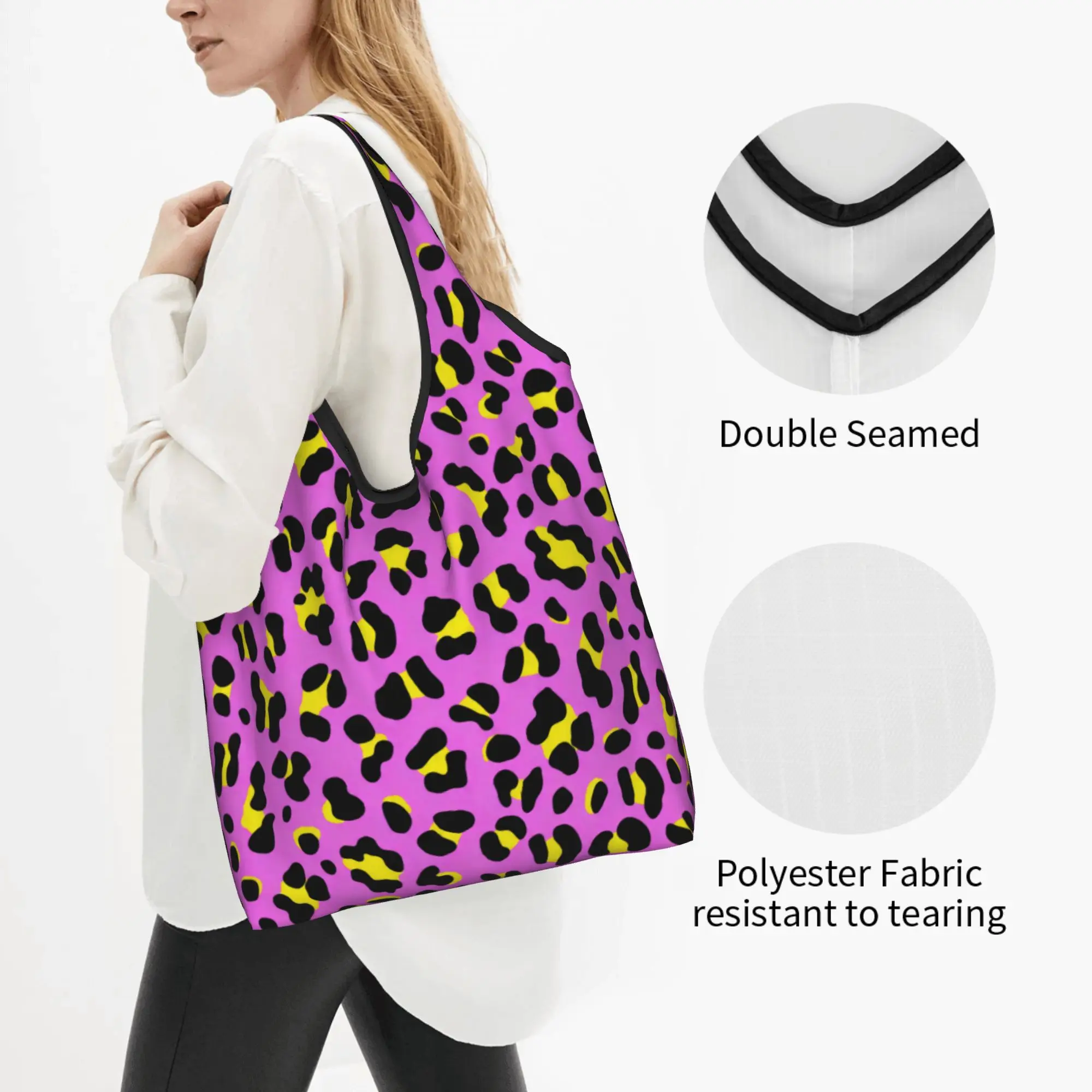 Cute Leopard Cowhide Stripe  Shopping Tote Bags Portable Geometry Tiger Cheetah Spots  Groceries Shoulder Shopper Bag