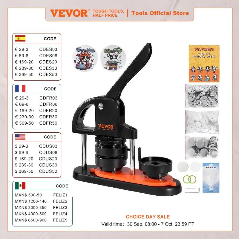 VEVOR Button Maker 25/32/58 Pin Maker with Button Parts Ergonomic Arc Handle Punch Press Kit Button Maker Machine