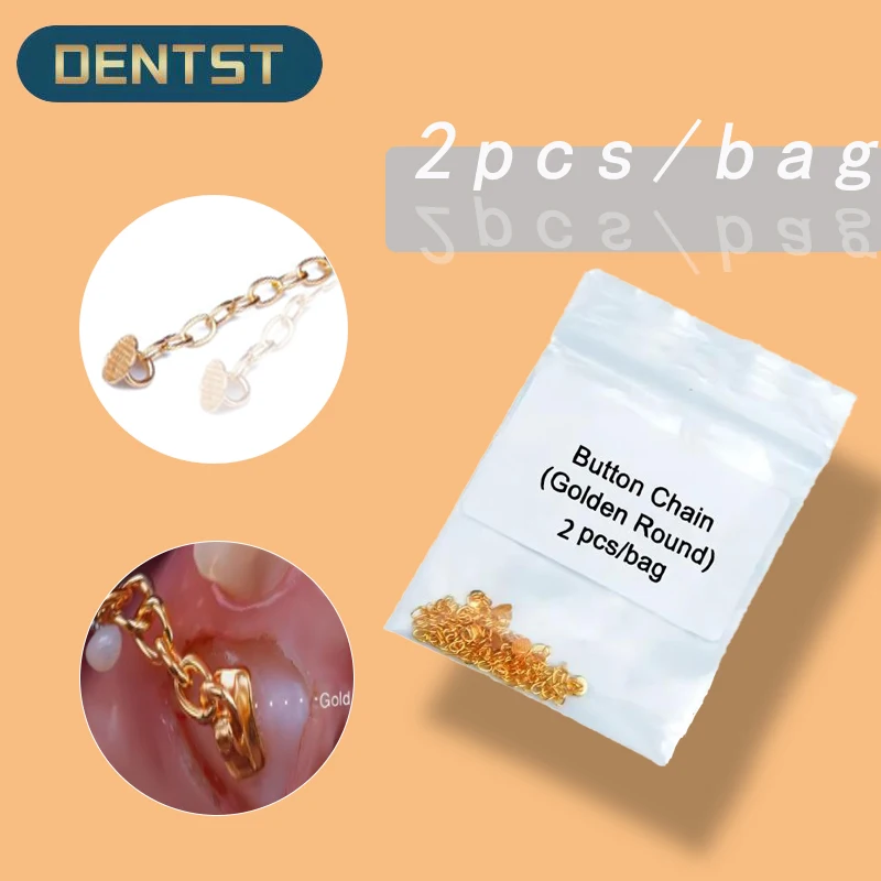 

Dentst 2pcs Orthodontic Dental Golden Silver Button Chain + Round Base Lingual Buttons Traction Hook Direct Bond Eyelet