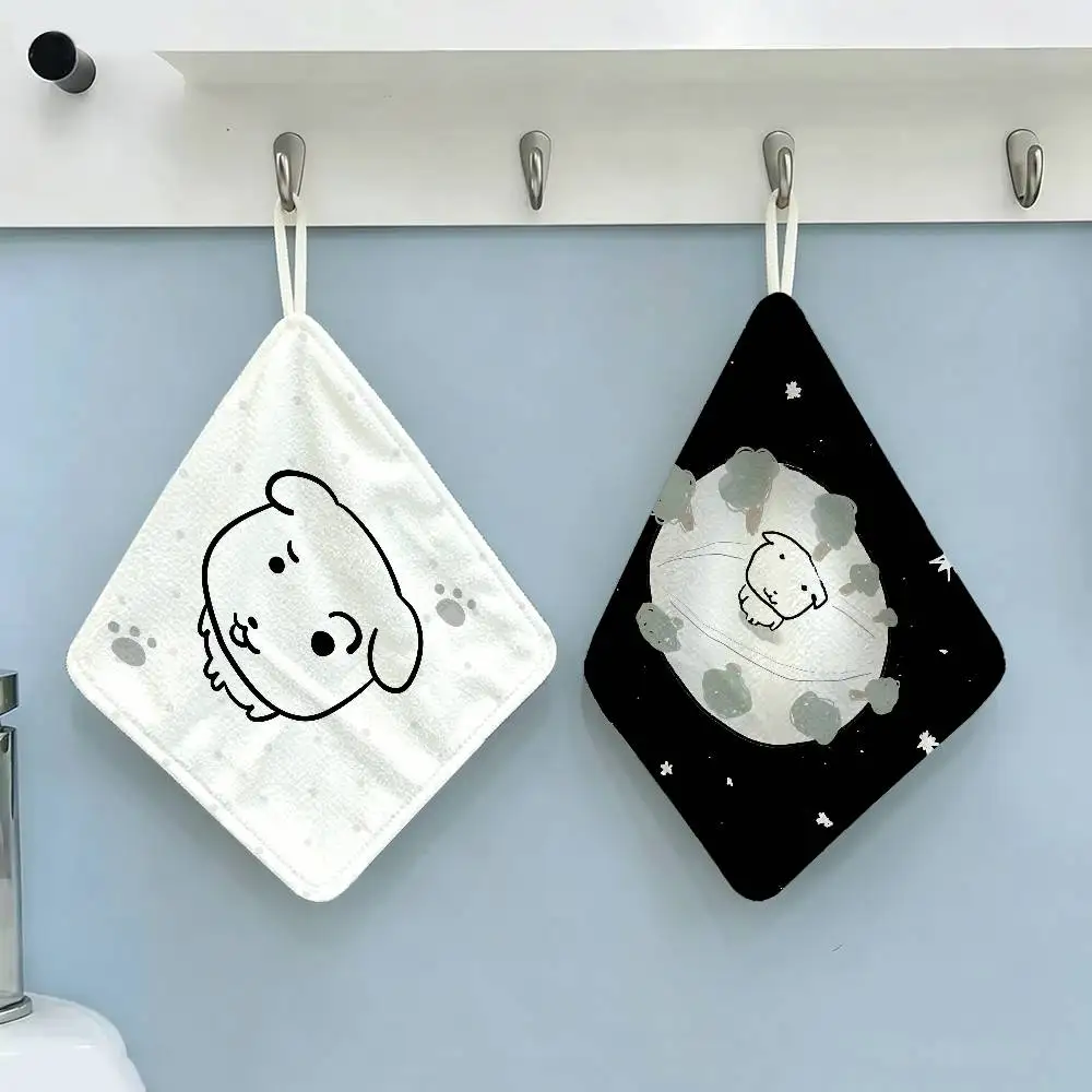 Cute GANADI Polyester Cotton Hanging Kitchen Towel, Absorbent Hand Wiping Cloth for Daily Cleaning Drying