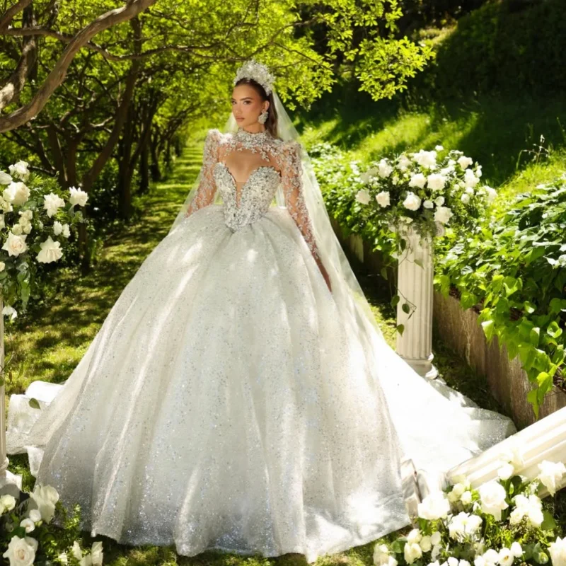 Shiny White Elegant Sweetheart Ball Gown Crystal Decal Wedding Dress With Decoration Bridal Gowns Customized