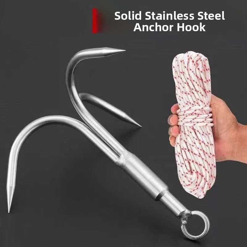 خطاف متعدد الوظائف من الفولاذ المقاوم للصدأ للاستخدام الخارجي، خطاف صيد رباعي المخالب للقوارب، خطاف صغير رباعي الزوايا #4