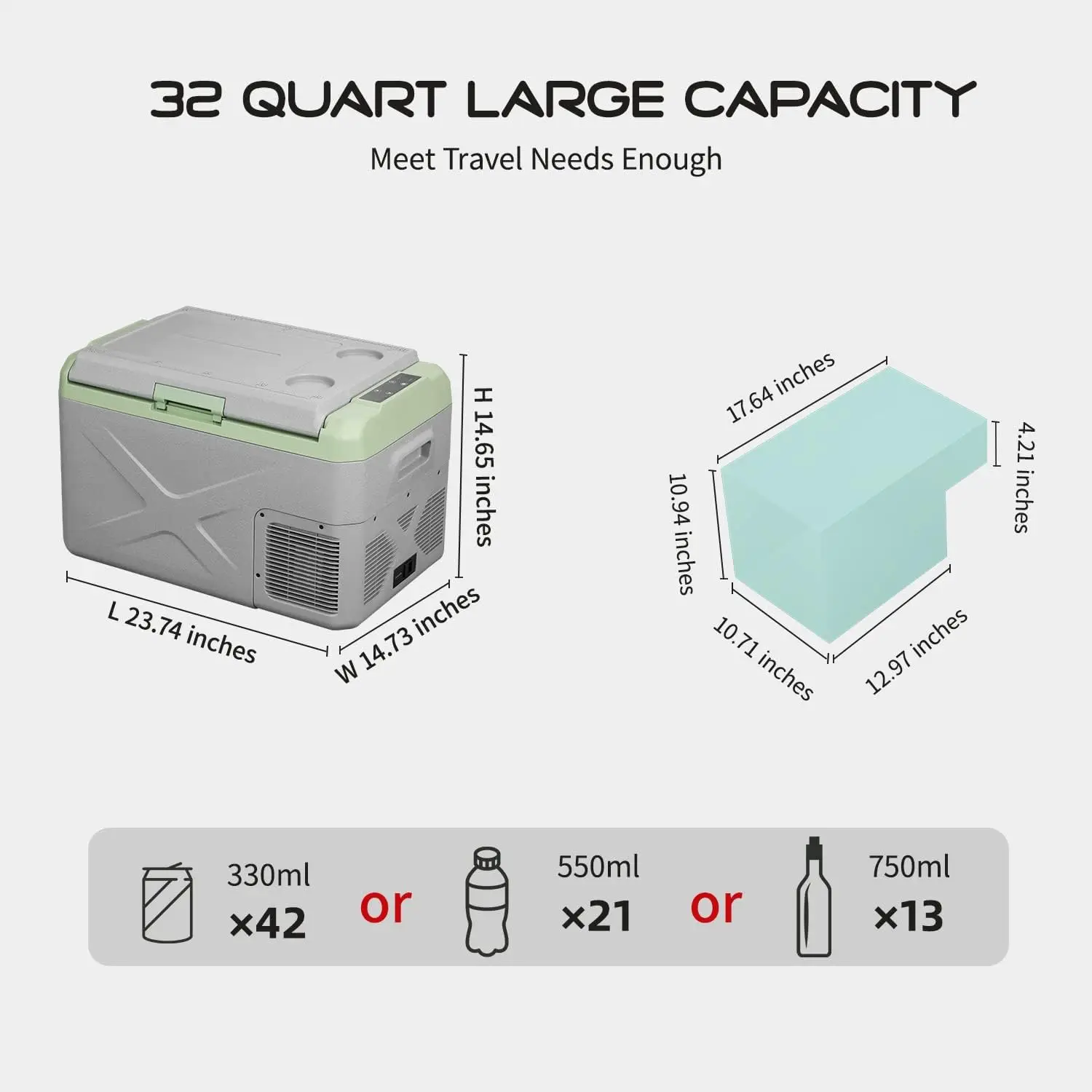 X30 Portable Fridge 12 Volt Car Refrigerator 32 Quart Fast Cooling Freezer for Fishing, Camping, RV, Truck, Boat-12/24V