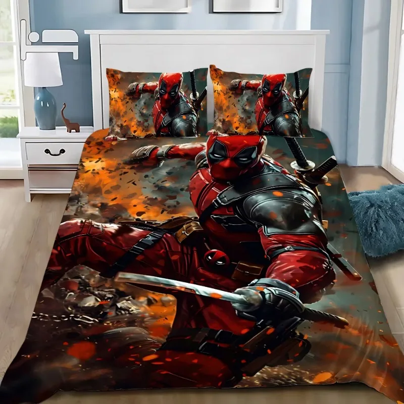 

Marvel мультфильм Дэдпул пододеяльник наволочка комплект постельного белья для взрослых мальчиков и девочек украшение для спальни мультфильм аниме пододеяльник подарок