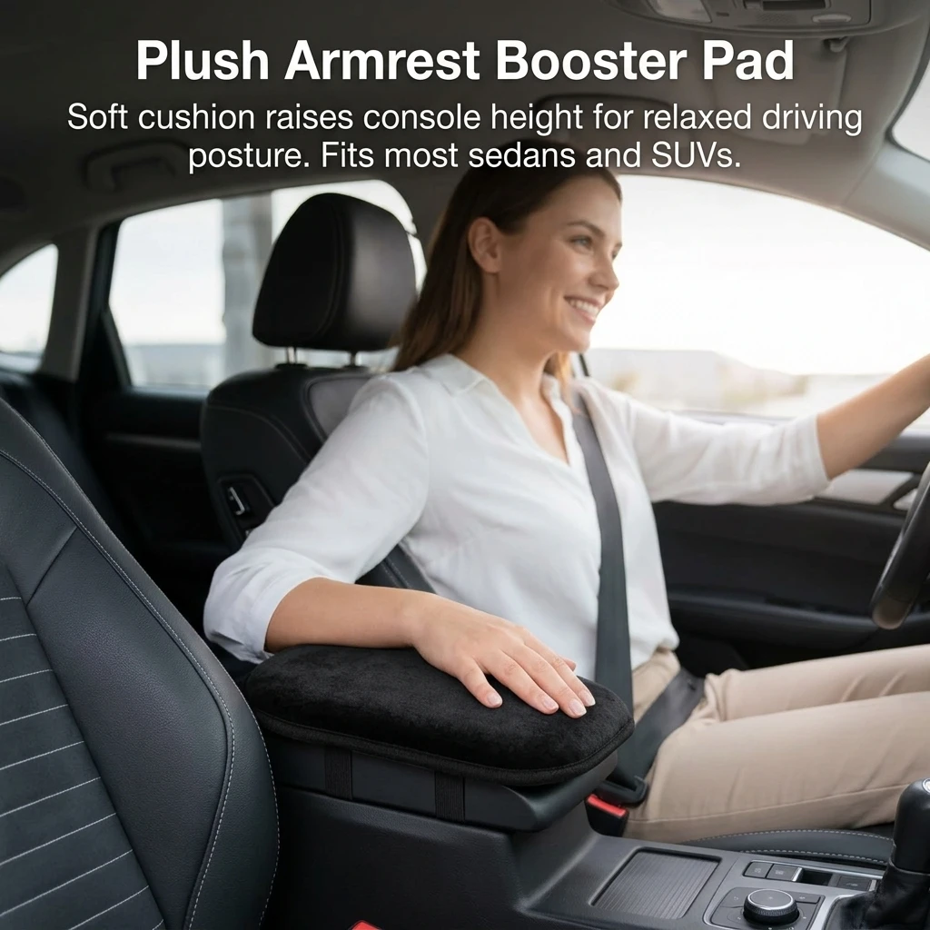 1pc Armrest Booster Pad Soft Plush Material for Car Interior Universal Sedan SUV Center Console Cushion Non Slip Cover